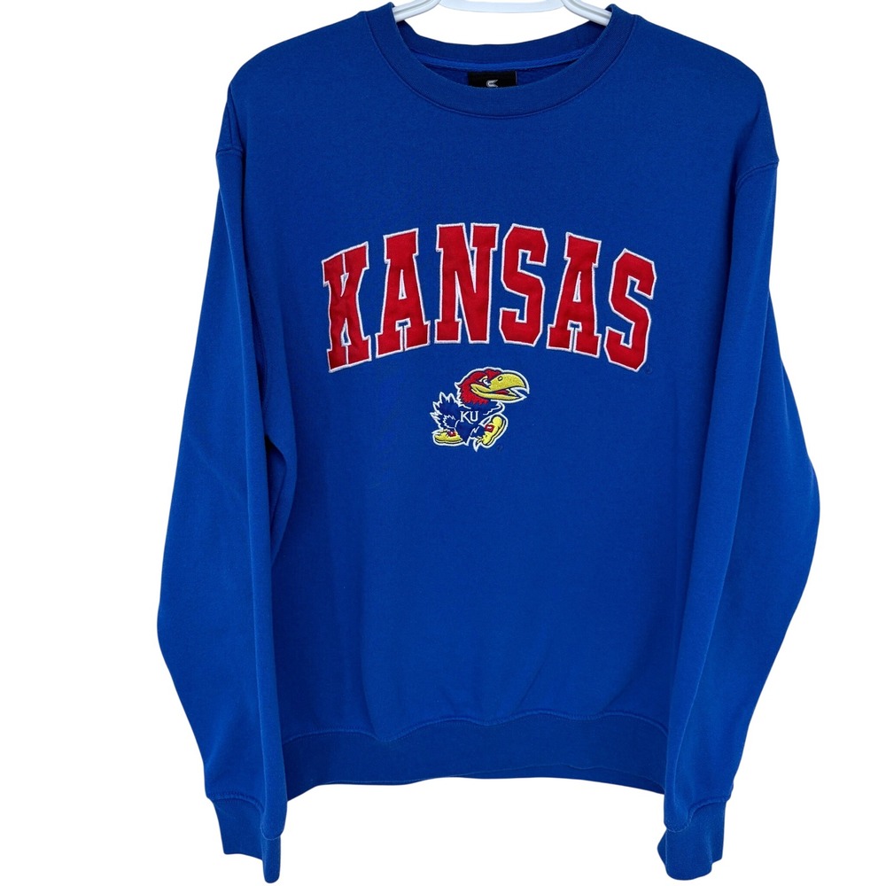 Kansas Jayhawks Crewneck‎ Sweatshirt Medium Men's Embroidered College NCAA Blue